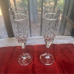 Ralph Lauren Aston Crystal Champagne Flutes Signed Stemware Glasses